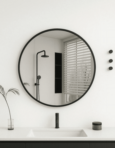 מראה עגולה מסגרת שחור מט קוטר 60 ס”מ